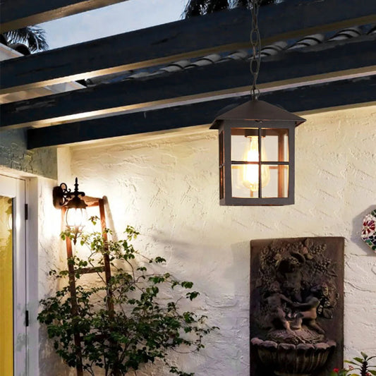Traditional Modern Waterproof Industrial Outdoor Hanging Pendant in Black