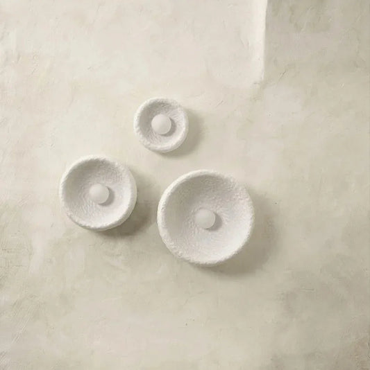 Deep White Minimalist Natural Round Japandi Inspired Wall Sconce - 3 Sizes