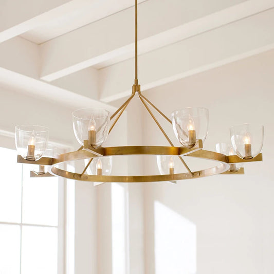 Modern Circular 8-Light Modern Farmhouse Pendant Chandelier with Glass Globes - 2 Colours