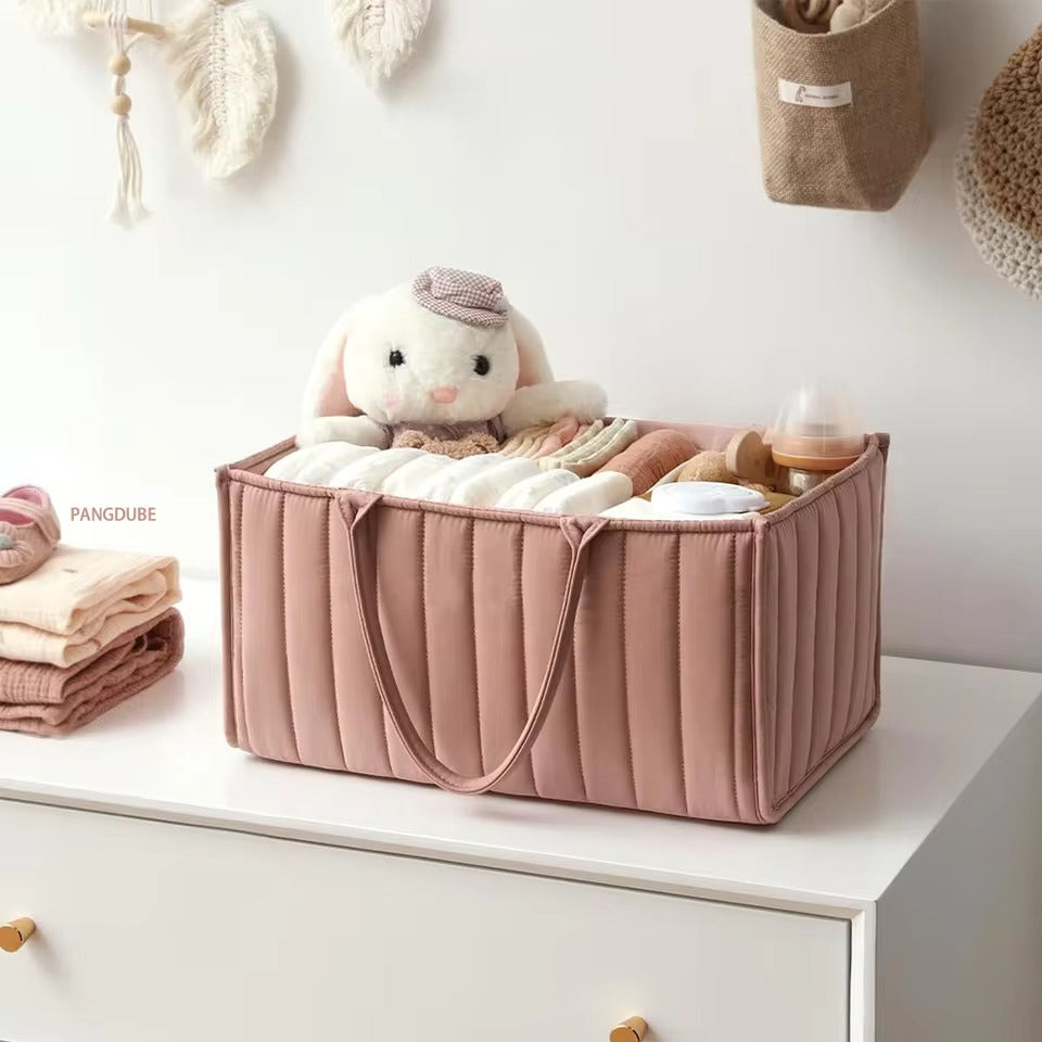 Multifunctional Cotton Nappy Caddy Storage Basket with Handles - Brown, Pink & Sage, Grey & Flowers