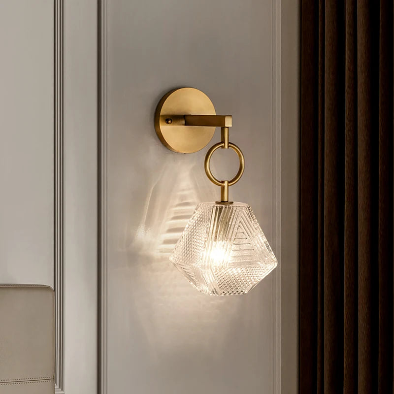 Elegant Hanging Fluted Glass Wall Light - Gold & Clear Glass