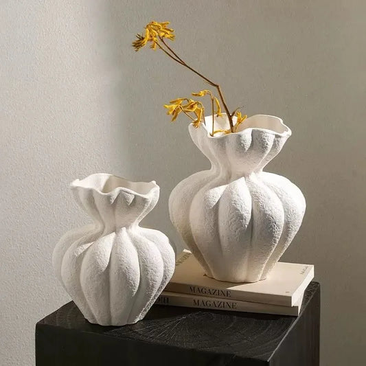 Creamy White Lotus Inspired Ceramic Flower Vase - 2 Sizes