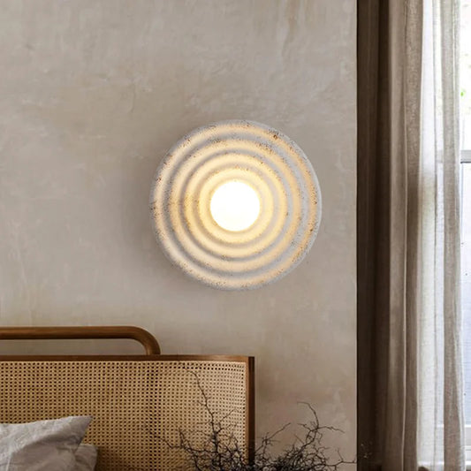 Minimalist Natural Round Japandi Inspired Wall Sconce with Large Ripples