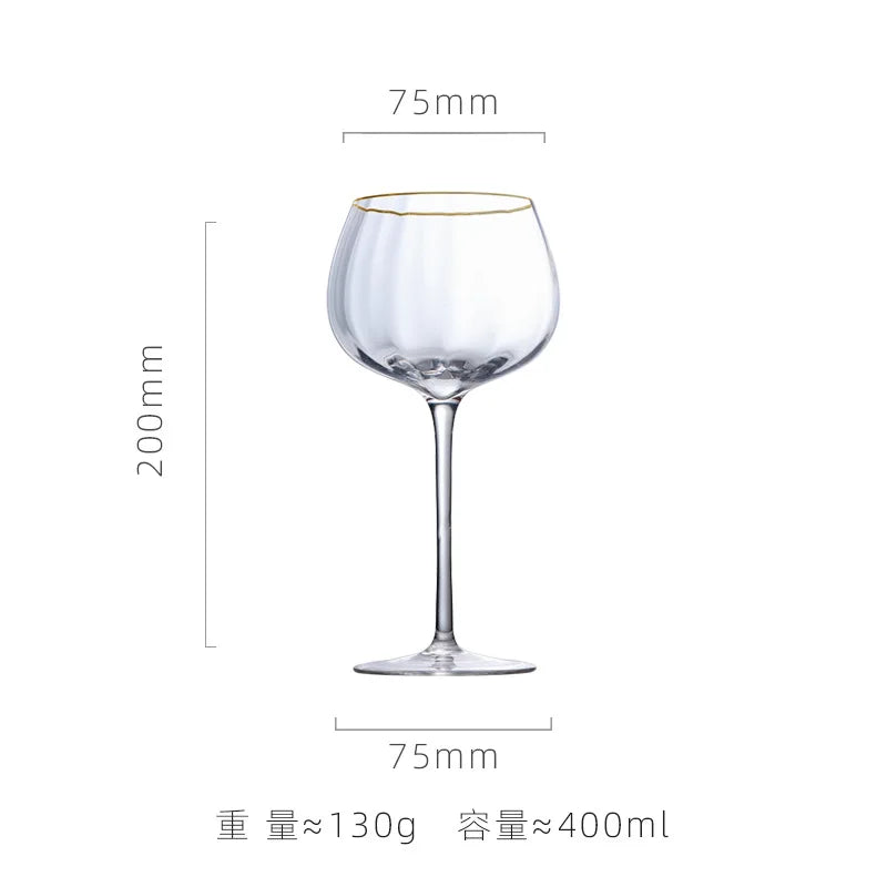 Set of 4 Sky Ripple Glass Wine & Champagne Glasses with Gold Edge - 5 Sizes