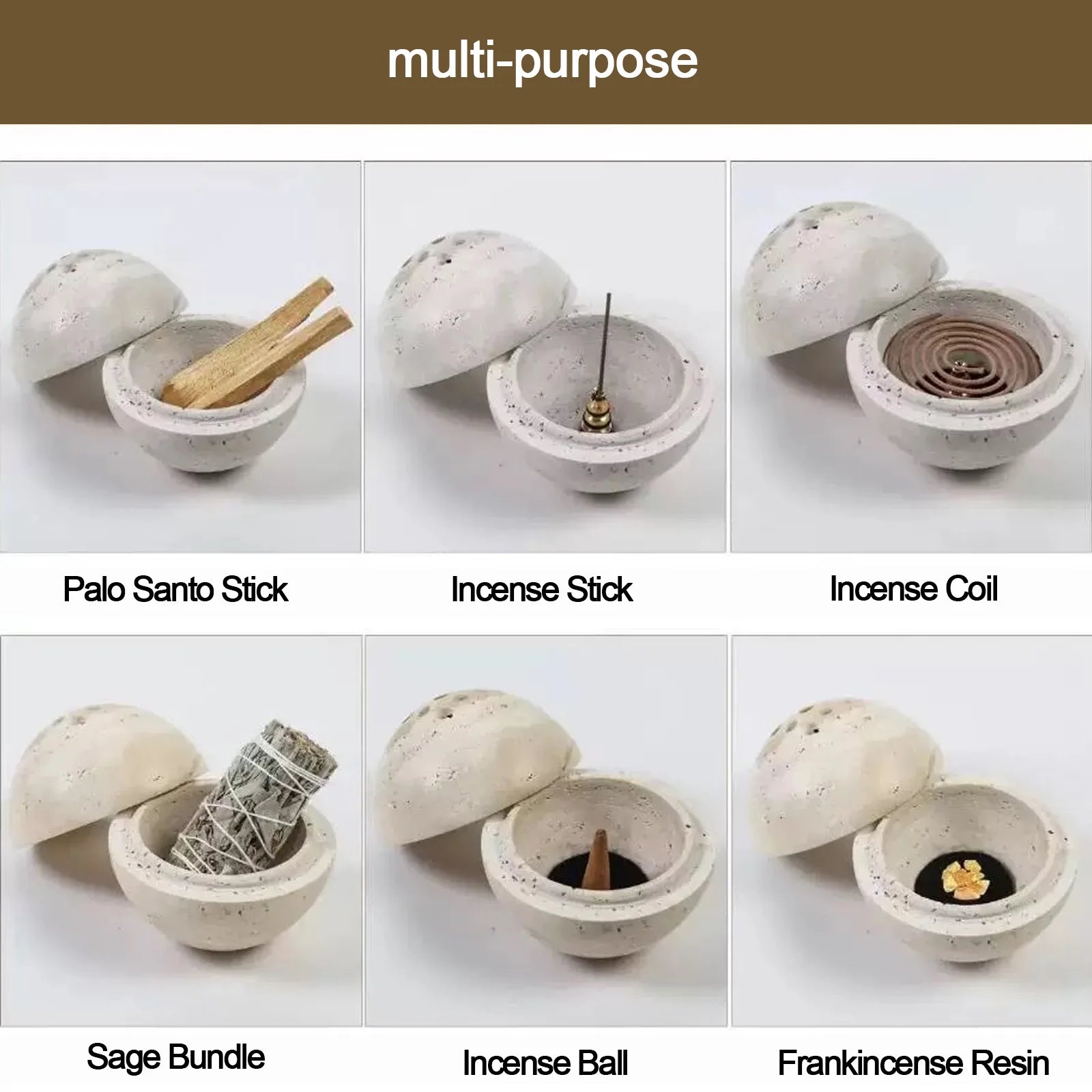 Multi-purpose incense holder with various uses on a white background