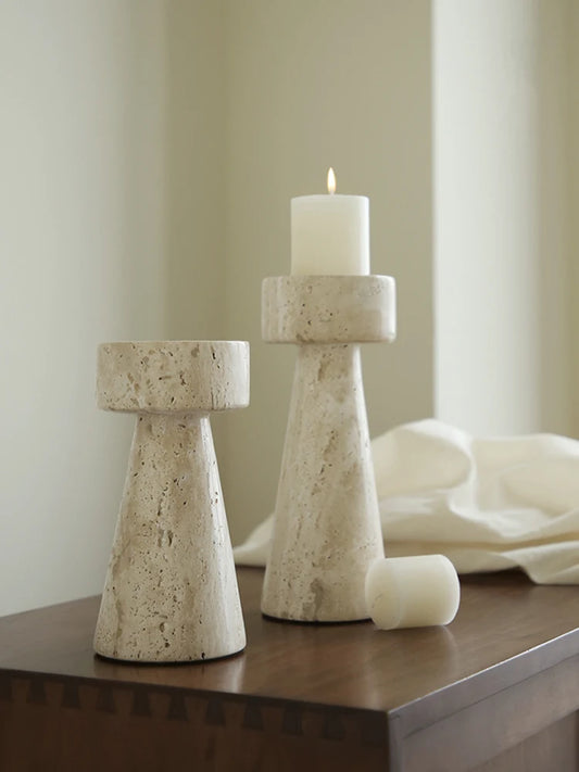 Nordic Inspired Beige Marble Candle Holder - 2 Sizes