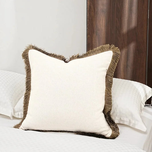 Luxurious Modern Decorative White Cushion Cover with Brown Frill