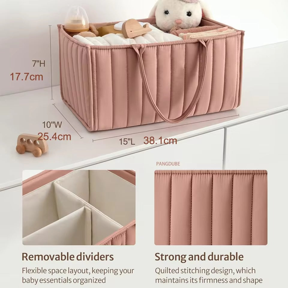 Multifunctional Cotton Nappy Caddy Storage Basket with Handles - Brown, Pink & Sage, Grey & Flowers