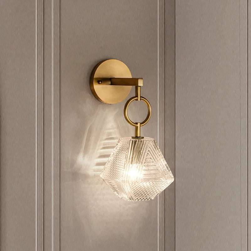 Elegant Hanging Fluted Glass Wall Light - Gold & Clear Glass