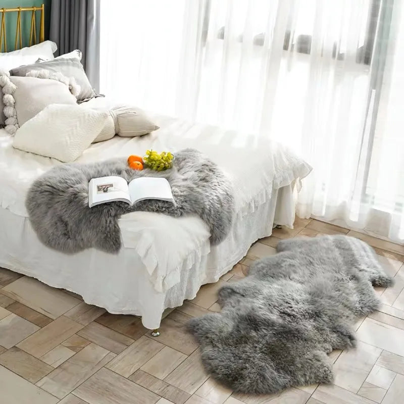 Soft & Fluffy Plush Faux Fur Sheepskin Long Pile Rug - White, Grey & Mink Brown Lilly & Lula