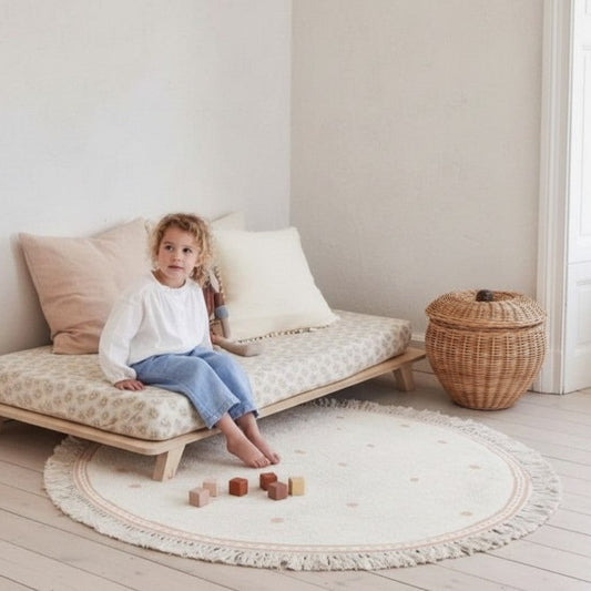 Soft White Playmat For Children's Room with Dot & Tassel Detail - 3 Colours
