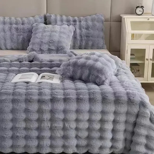Super Soft Fluffy Luxury Rabbit Faux Fur Wave Throw - 4 Colours Lilly & Lula
