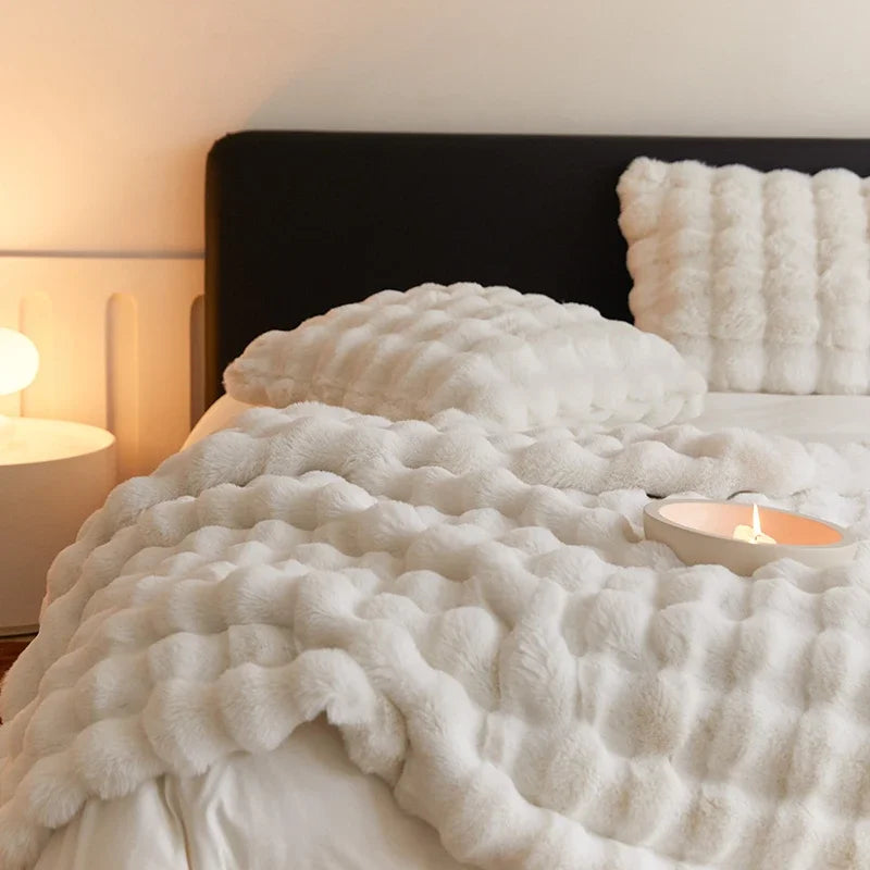 Super Soft Fluffy Luxury Rabbit Faux Fur Wave Throw - 4 Colours Lilly & Lula