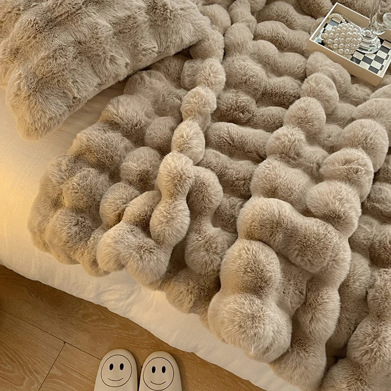Super Soft Fluffy Luxury Rabbit Faux Fur Wave Throw - 4 Colours Lilly & Lula