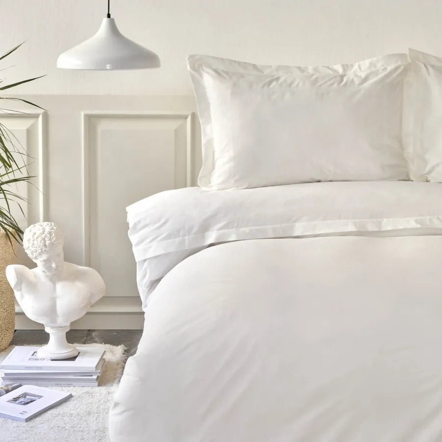 White Livia Percale 100% Turkish Cotton Embroidered Duvet Cover Set