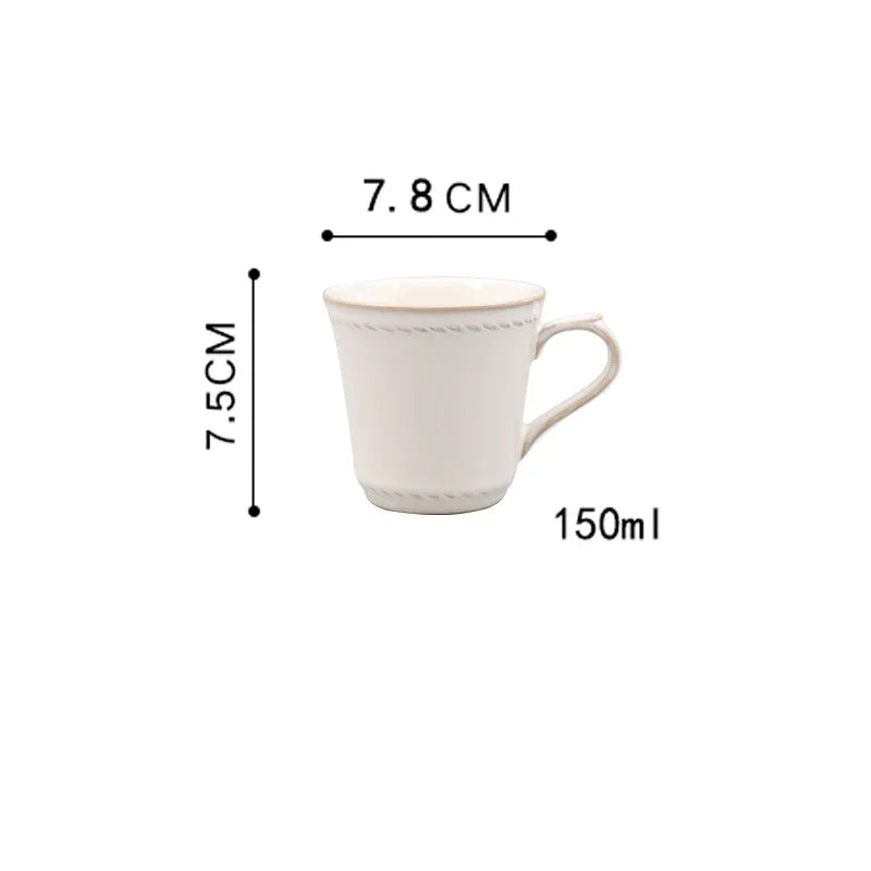 White Nordic Vintage Ceramic Dinner Plate, Bowl & Cup Set - 9 Sizes Cup 150ml Lilly & Lula