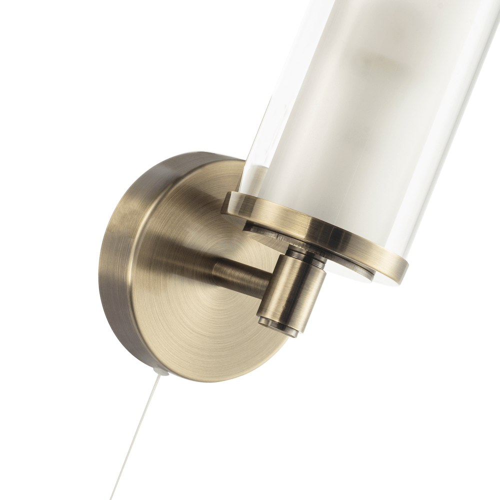 Modern Double Glass Bathroom Wall Light in Antique Brass IP44 Rated