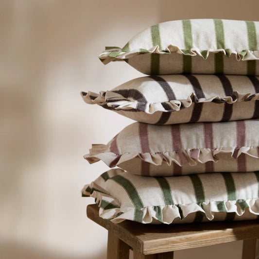 Connie Striped Ruffle Frill Square Cushion Cover - 4 Colours