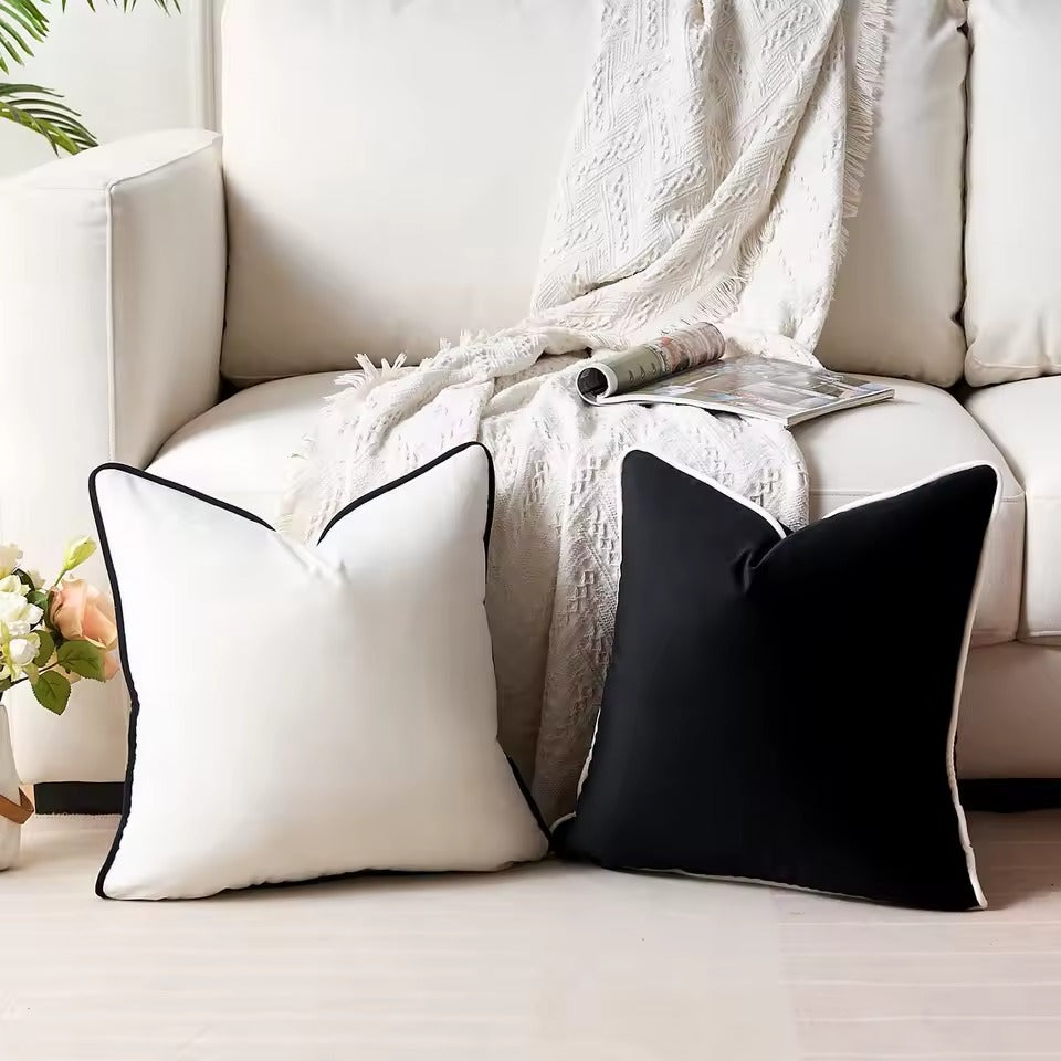 Modern Luxury Velvet Hemming Cushion Covers - Black & White