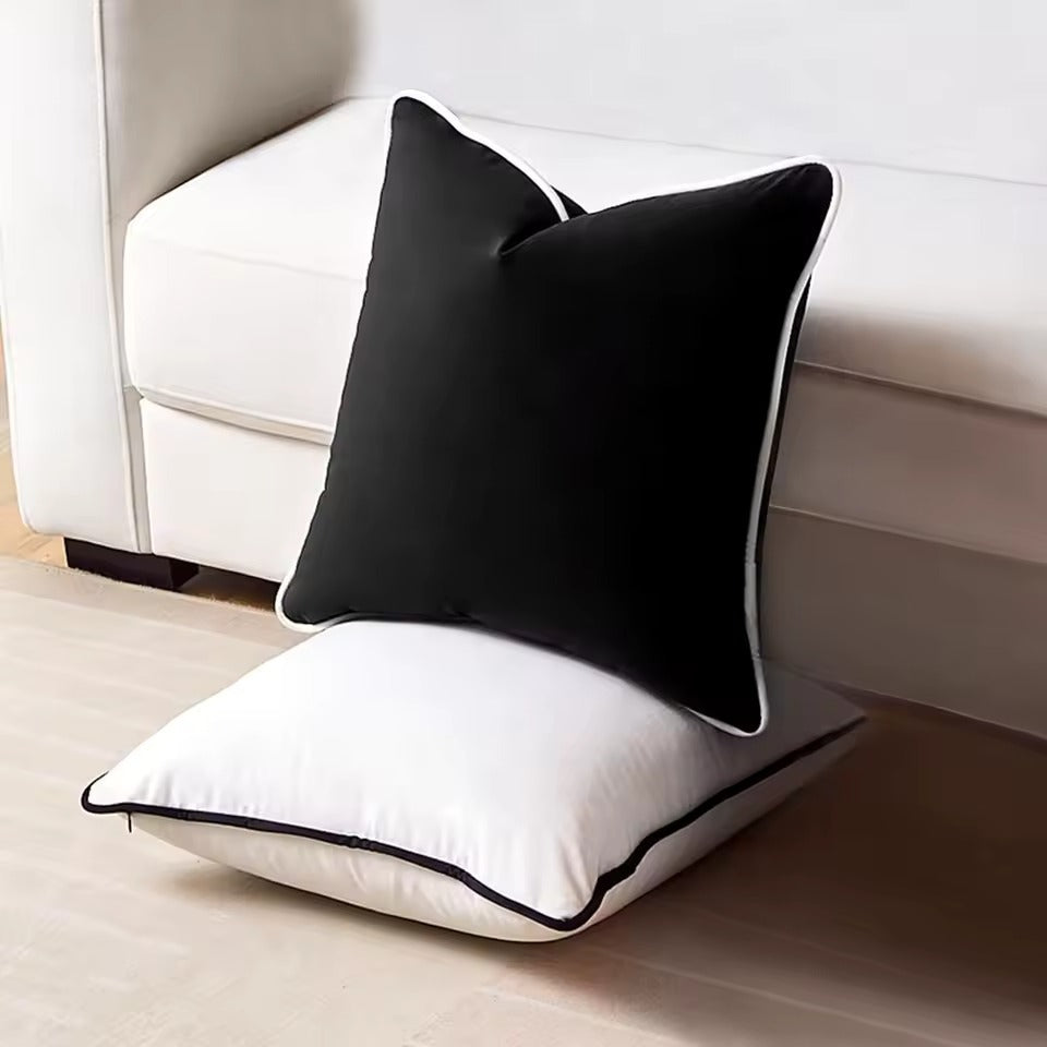 Modern Luxury Velvet Hemming Cushion Covers - Black & White