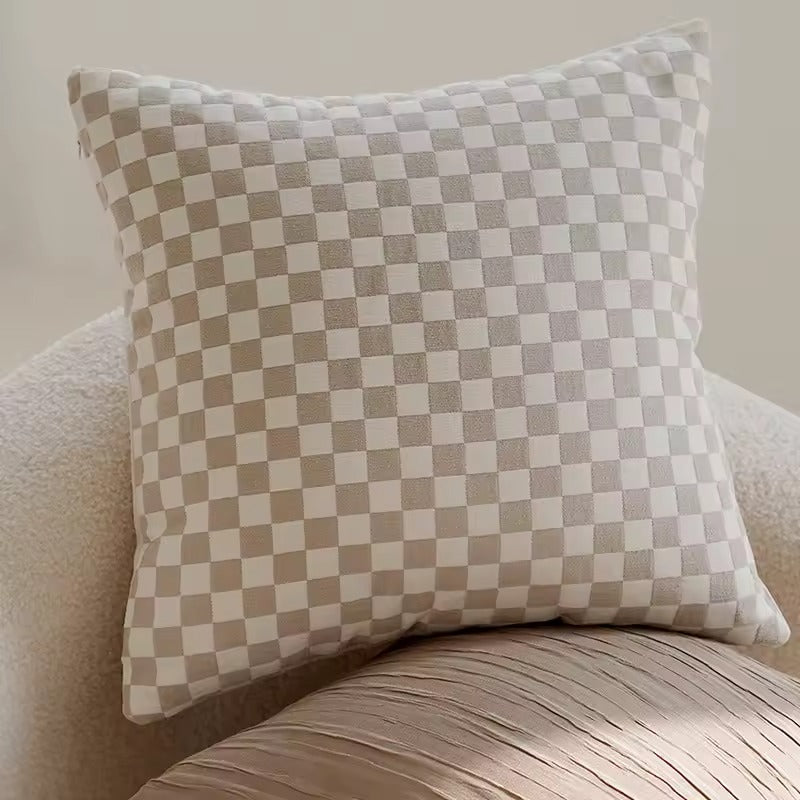 Luxurious Beige Checkered French Decoration Cushion Cover - Explore All Cushions