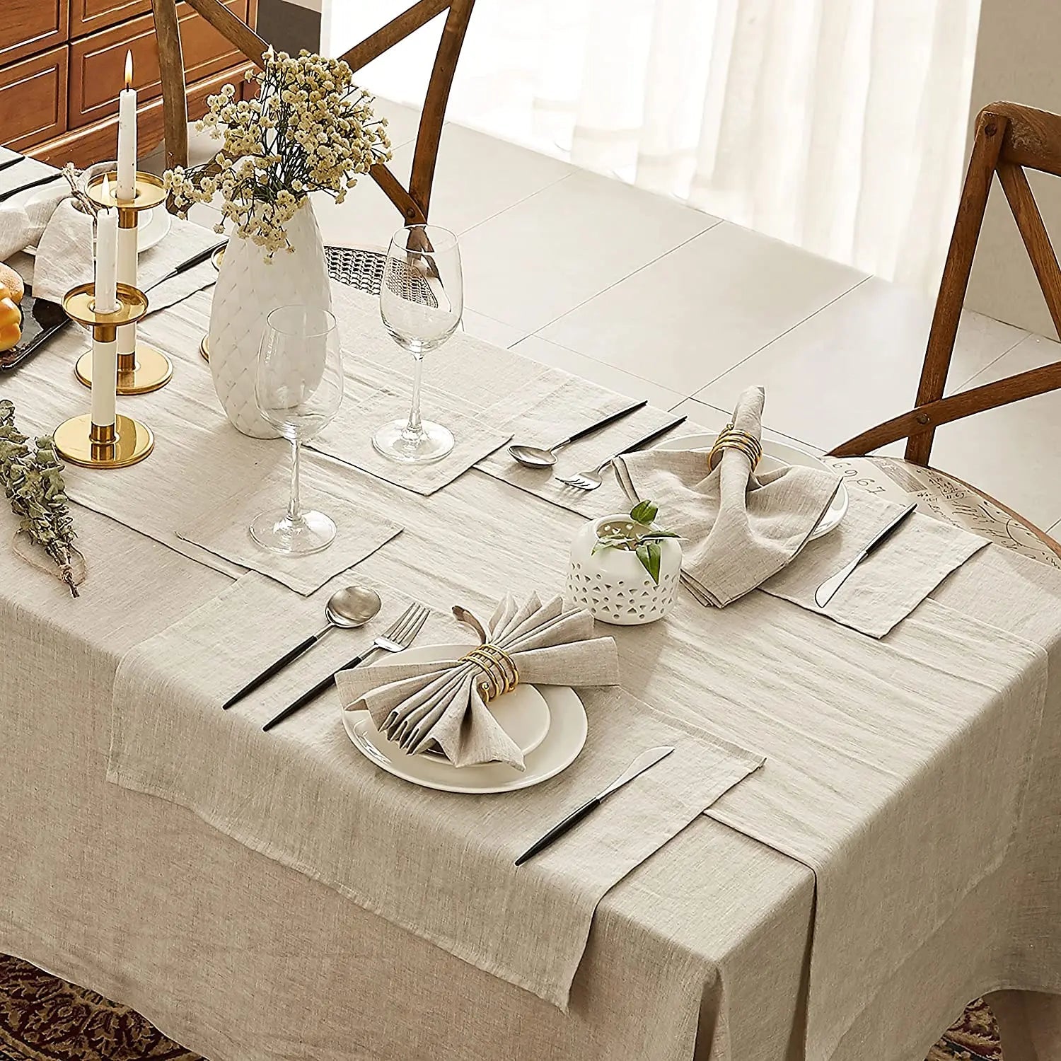 100% Pure Linen Tablecloths & Table Runners - White, Ivory, Beige & Grey Lilly & Lula