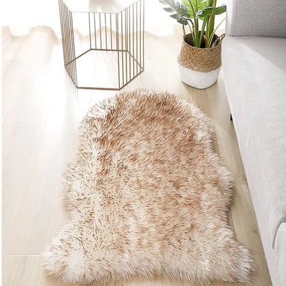 Soft & Fluffy Plush Faux Fur Sheepskin Long Pile Rug - White, Grey & Mink Brown