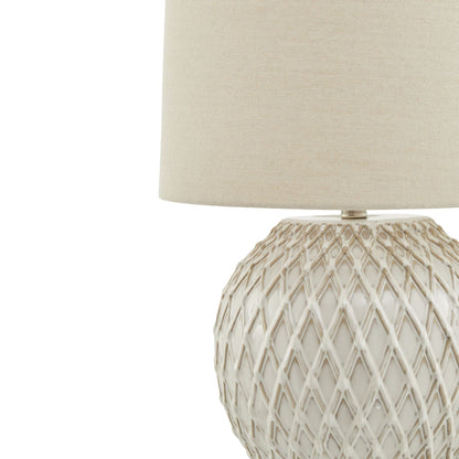 Modern Accent Lattice Ceramic Table Lamp with Linen Shade