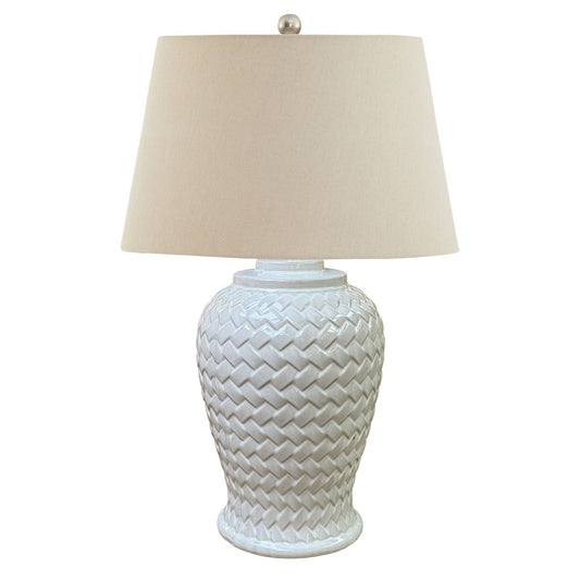 Luxurious Woven Pattern Ceramic Table Lamp with Linen Shade