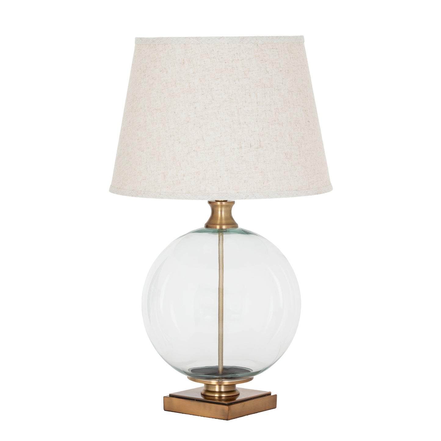 Lunel Glass Orb Table Lamp with Edged Linen Shade