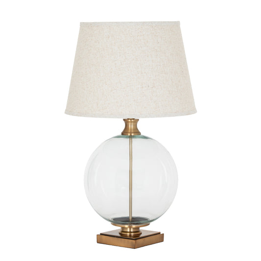 Lunel Glass Orb Table Lamp with Edged Linen Shade