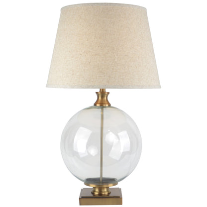 Lunel Glass Orb Table Lamp with Edged Linen Shade
