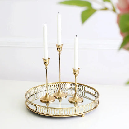 Set of 3 Decorative Candlestick Holders - Bronze, Gold, Rose Gold & Silver