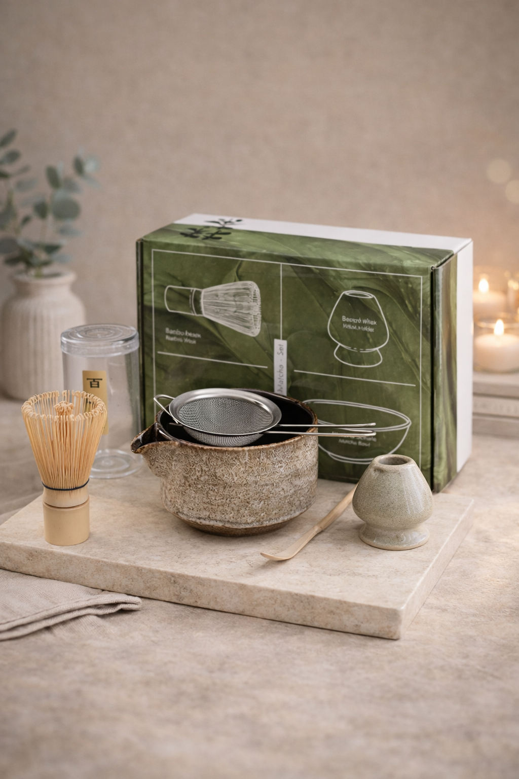 4-Piece & 7-Piece Set Handmade Japanese Matcha Ceremony Gift Set - White, Yellow & Blue