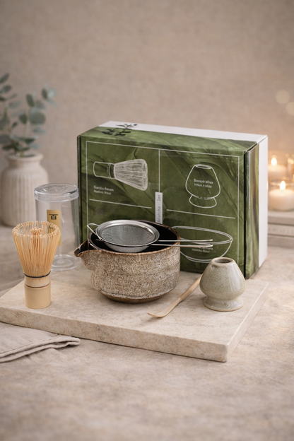 4-Piece & 7-Piece Set Handmade Japanese Matcha Ceremony Gift Set - White, Yellow & Blue