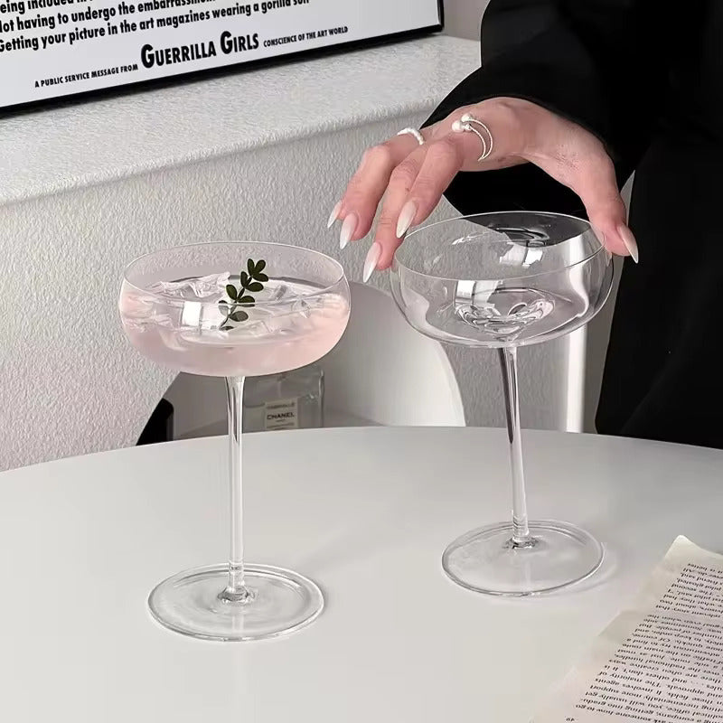 Set of 6 Handmade Crystal Long Stem Coupe Cocktail Martini Glasses