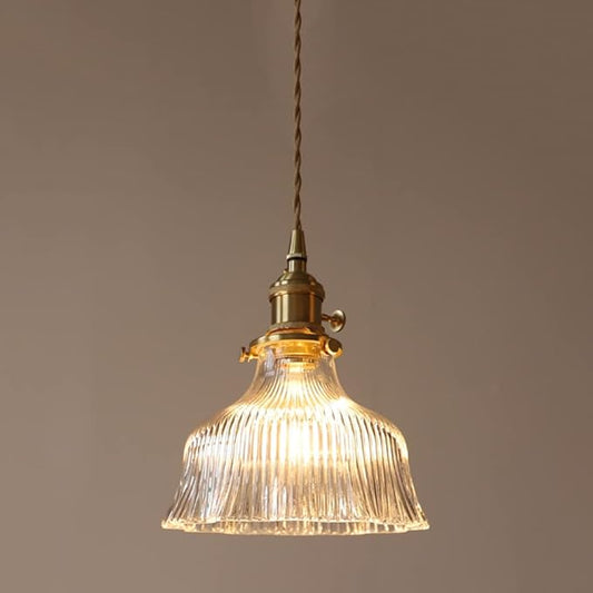 Traditional Old English Holophane Long Ripple Scallop Pendant - Clear & Green Clear Lilly & Lula