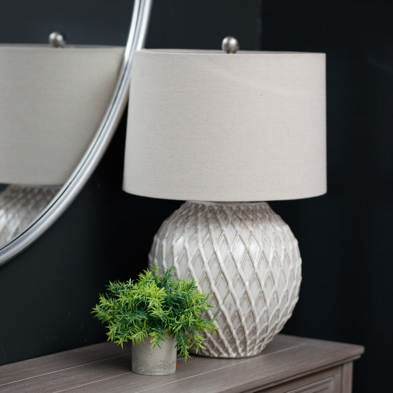 Modern Accent Lattice Ceramic Table Lamp with Linen Shade