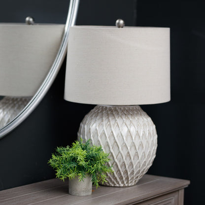 Modern Accent Lattice Ceramic Table Lamp with Linen Shade