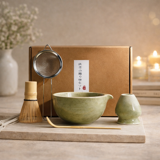 5-Piece Set Handmade Japanese Matcha Ceremony Gift Set - Sage, Green, White & Black