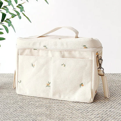 Large Waterproof Thermal White Embroidery Diaper & Cooler Stroller Bag - Bear, Olive & Tulip