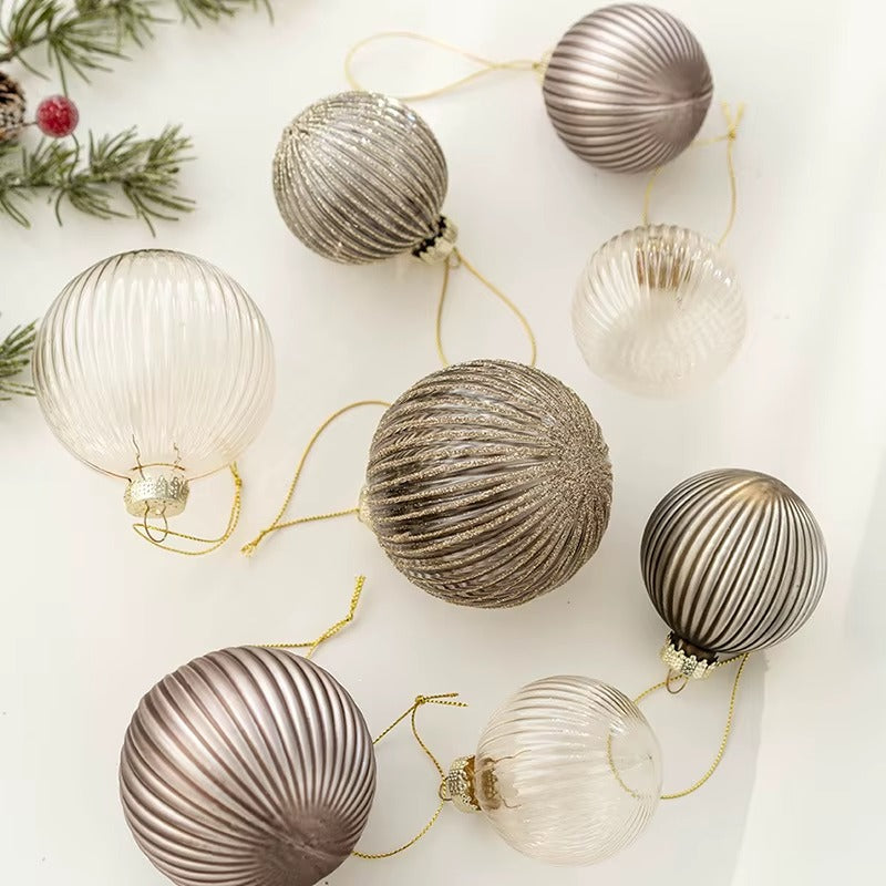 Set of 6 Luxurious Glass Christmas Tree Baubles 6cm - Burgundy, Champagne & Grey