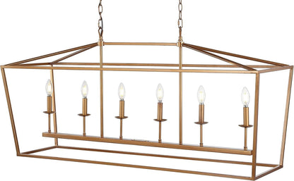 Modern Farmhouse Rectangular Kitchen Island Iron Pendant Chandelier - Gold & Black