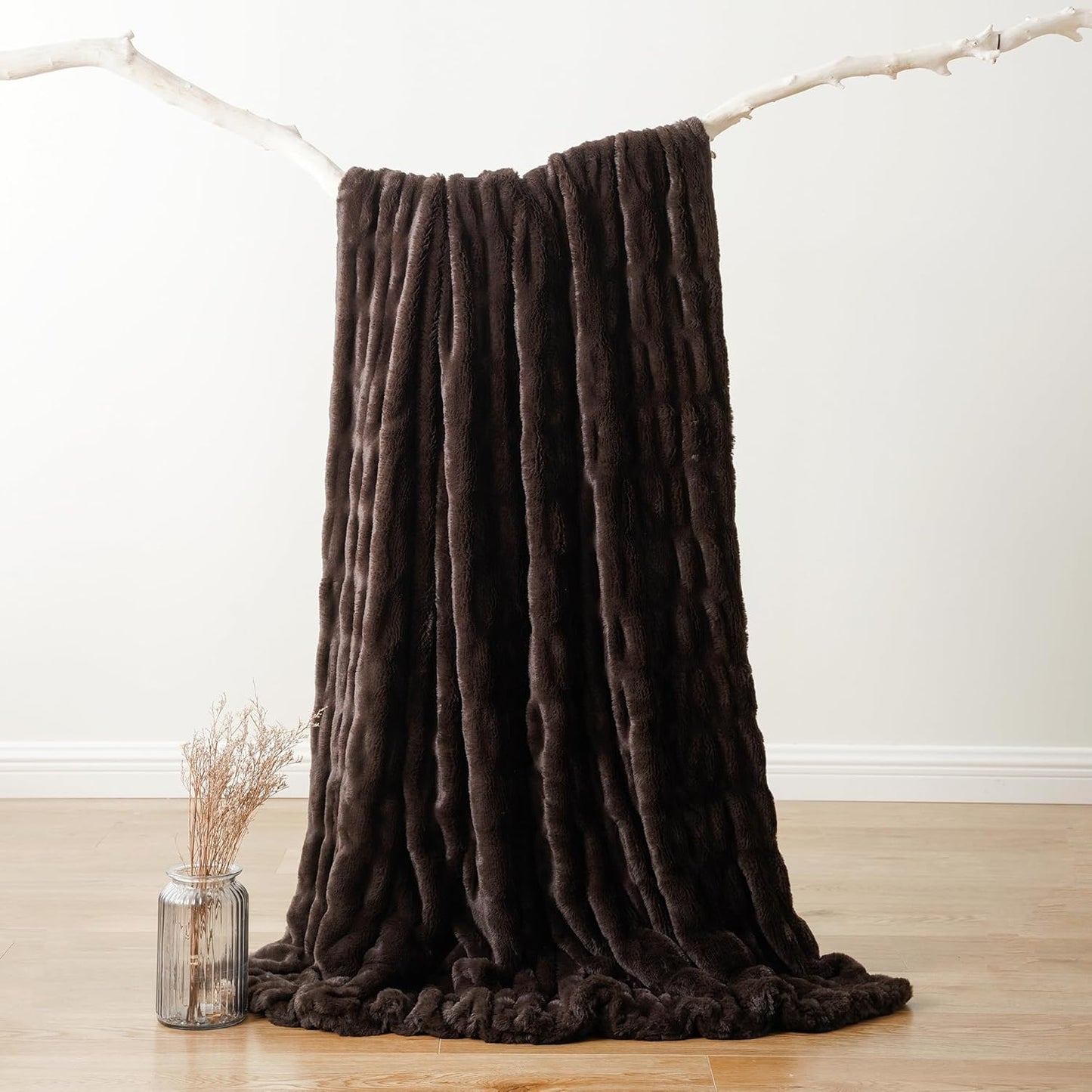 Plush Luxury Faux Rabbit Fur Bedspread Throw - Ivory, Brown & Beige Lilly & Lula