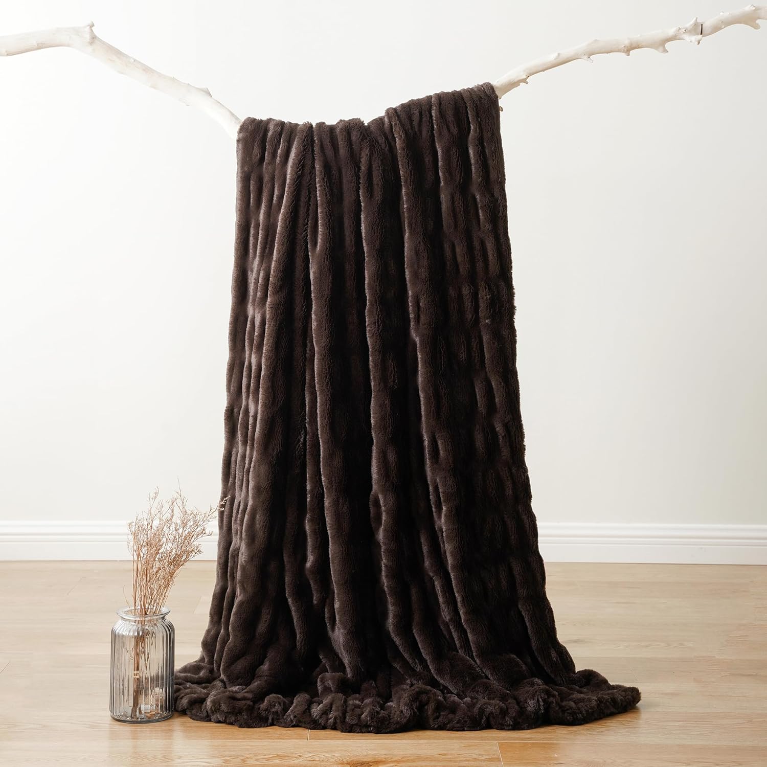 Plush Luxury Faux Rabbit Fur Bedspread Throw - Ivory, Brown & Beige Lilly & Lula