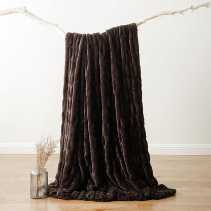 Plush Luxury Faux Rabbit Fur Bedspread Throw - Ivory, Brown & Beige Lilly & Lula