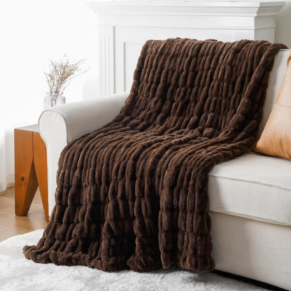 Plush Luxury Faux Rabbit Fur Bedspread Throw - Ivory, Brown & Beige Lilly & Lula