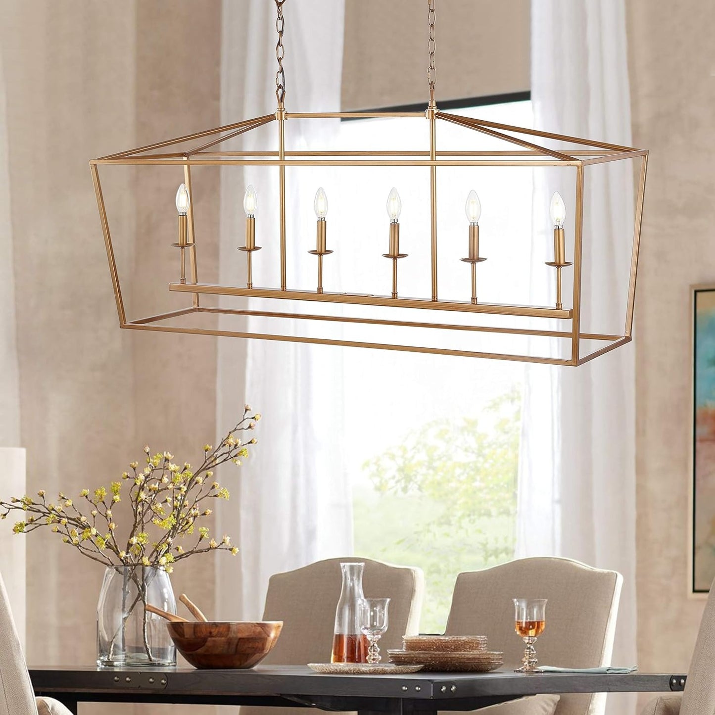 Modern Farmhouse Rectangular Kitchen Island Iron Pendant Chandelier - Gold & Black