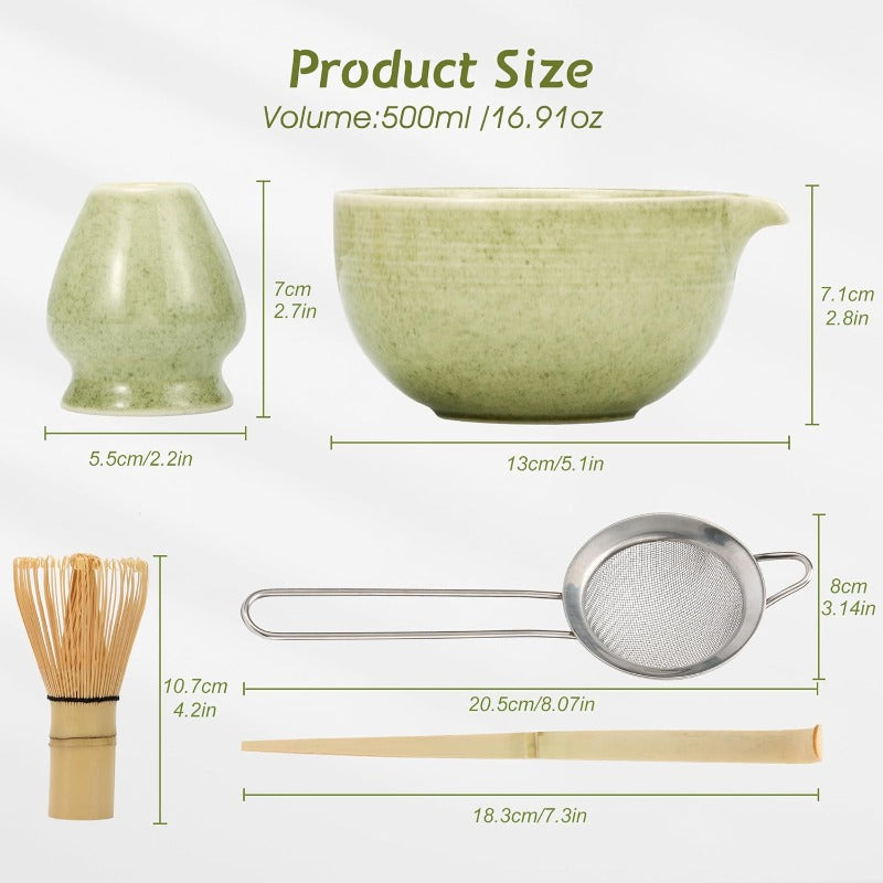 5-Piece Set Handmade Japanese Matcha Ceremony Gift Set - Sage, Green, White & Black Lilly & Lula