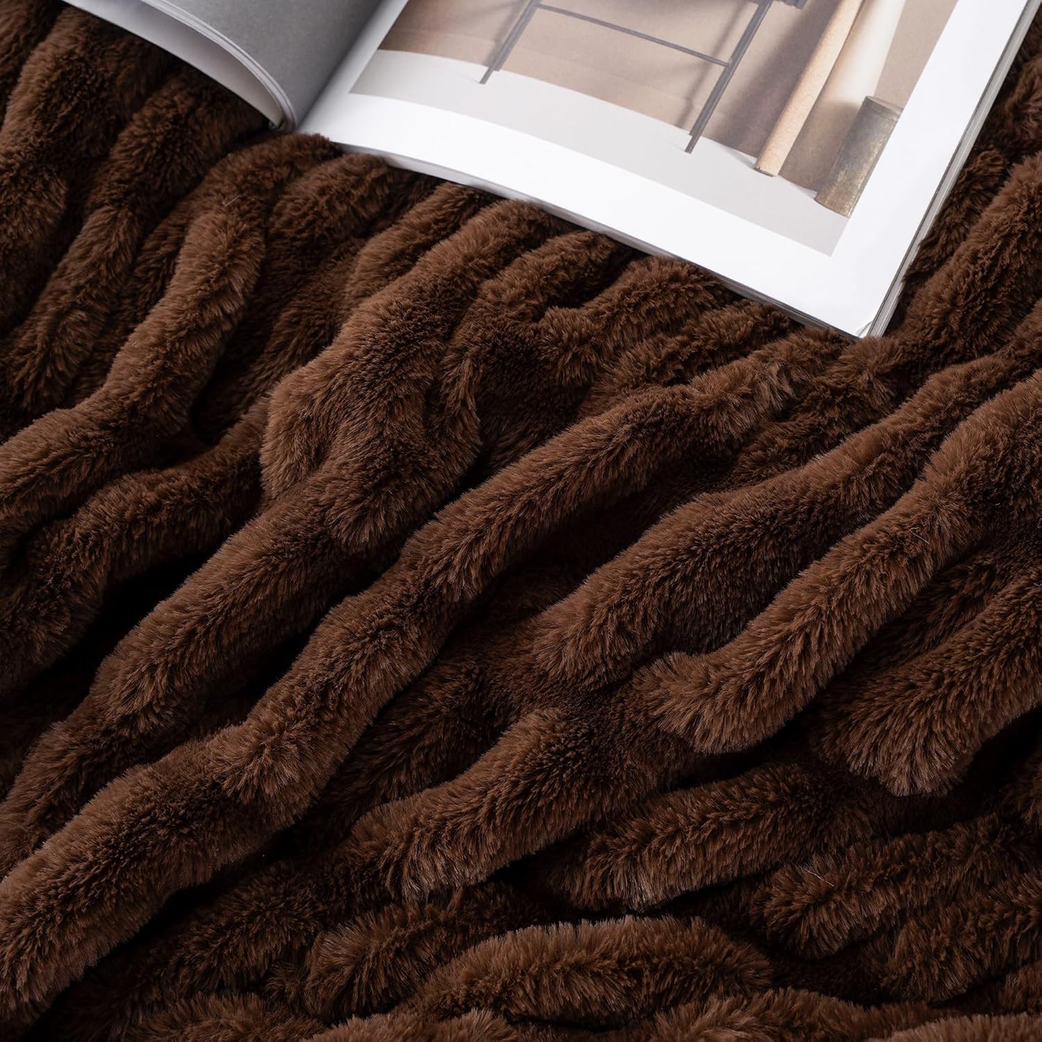 Plush Luxury Faux Rabbit Fur Bedspread Throw - Ivory, Brown & Beige Lilly & Lula